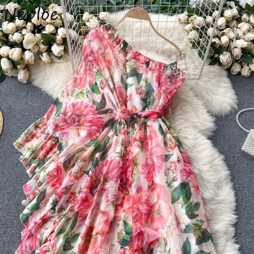 Floral High Waist One Shoulder Dress - Picture 2 of 4